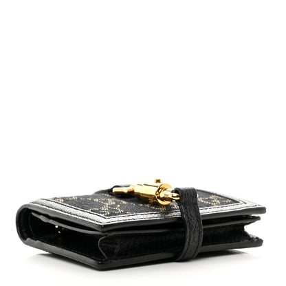 Gucci Jacquard Black Denim GG Monogram Textured Dollar Calfskin Jackie 1961 Card Case Black Ivory 4 of 6