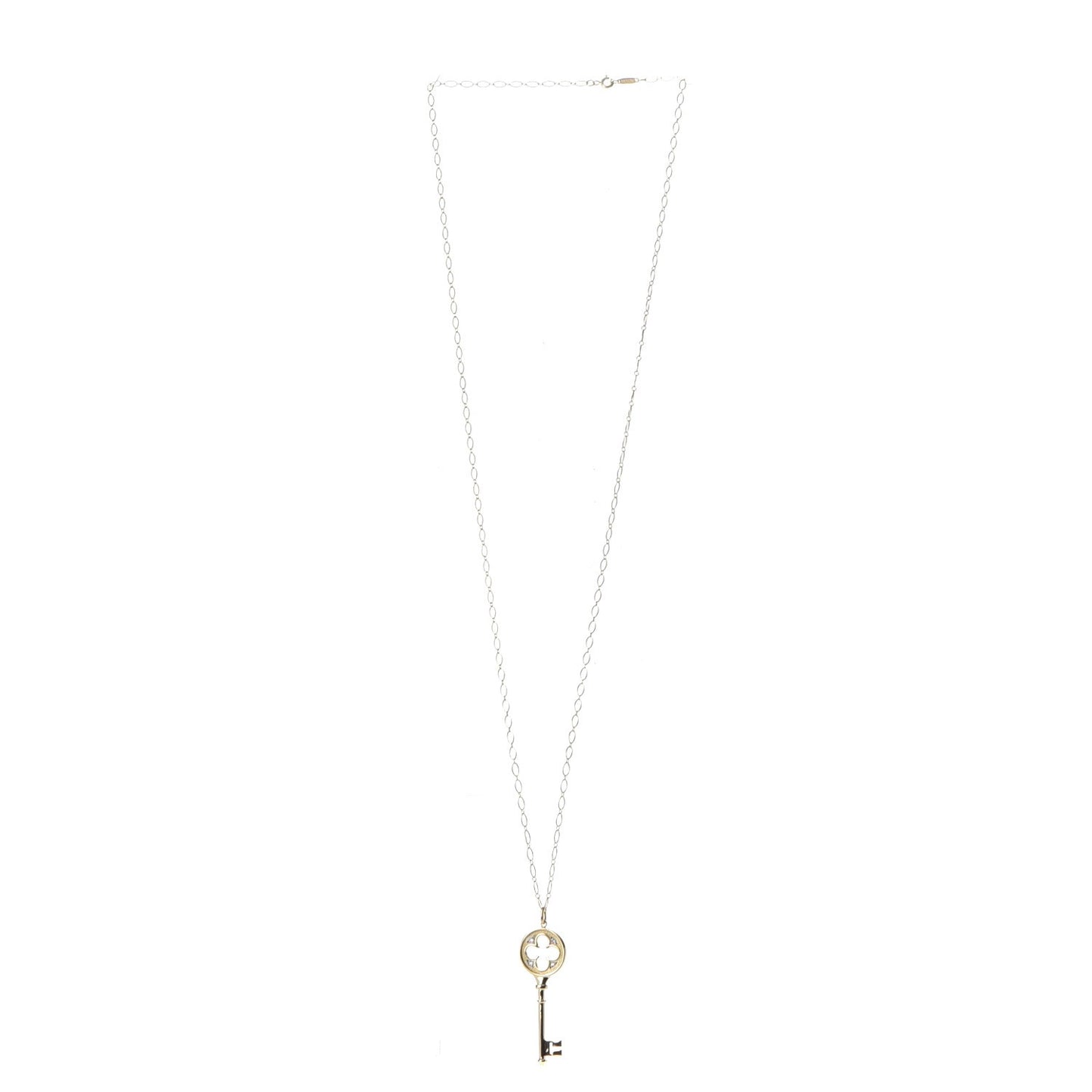 18K Yellow Gold Diamond Quatrefoil Key Pendant Necklace