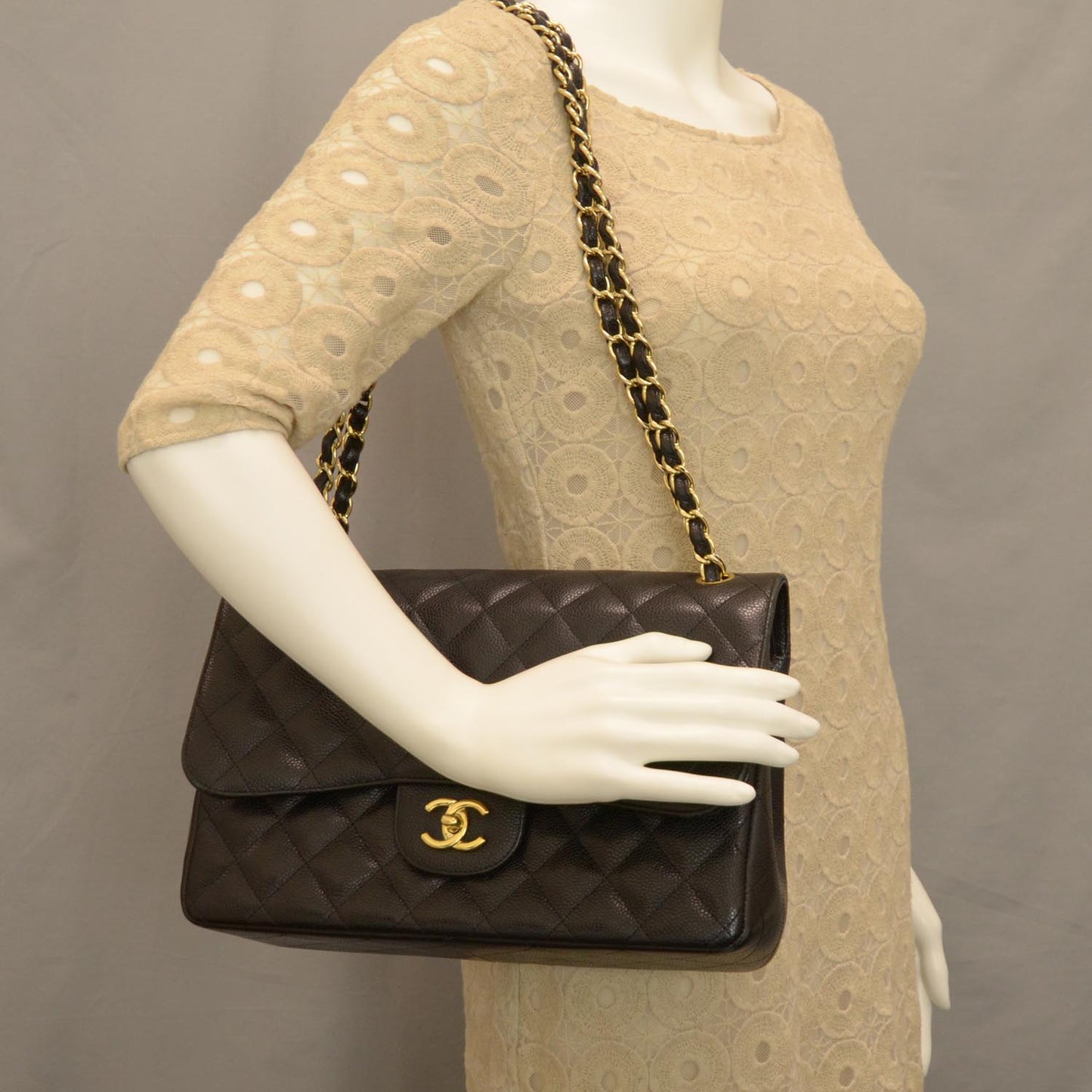Caviar Quilted Jumbo Double Flap Black