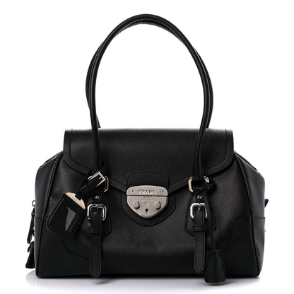 Prada Saffiano Pushlock Satchel Black 1 of 16