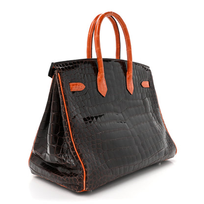 Hermes Shiny Porosus Crocodile Birkin 35 Havane Orange 3 of 23