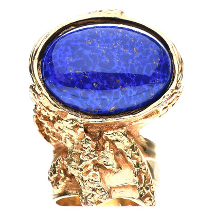 Saint Laurent Glass Cabochon Arty Ovale Ring 8 Gold Lapis 1 of 6