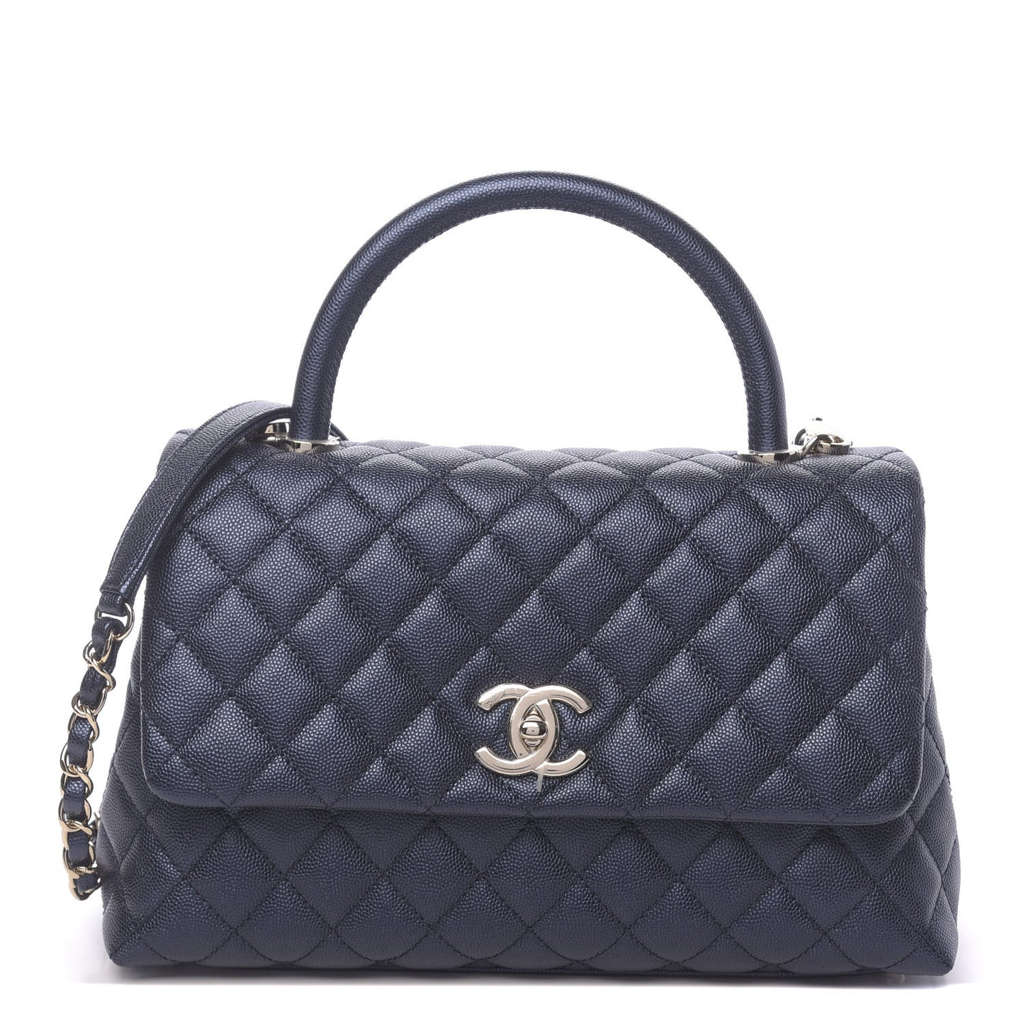 Iridescent Caviar Quilted Small Coco Handle Flap Dark Blue