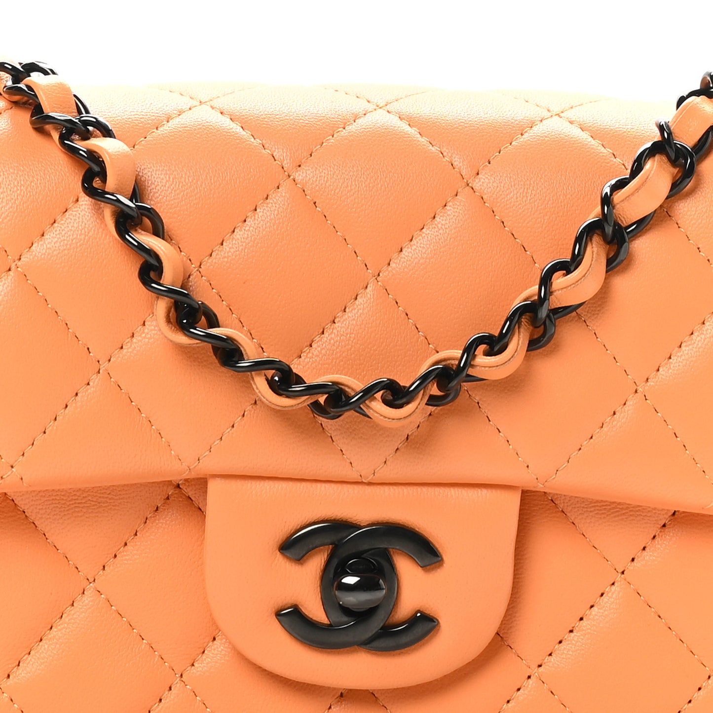 Lambskin Quilted Mini Rectangular Flap Orange