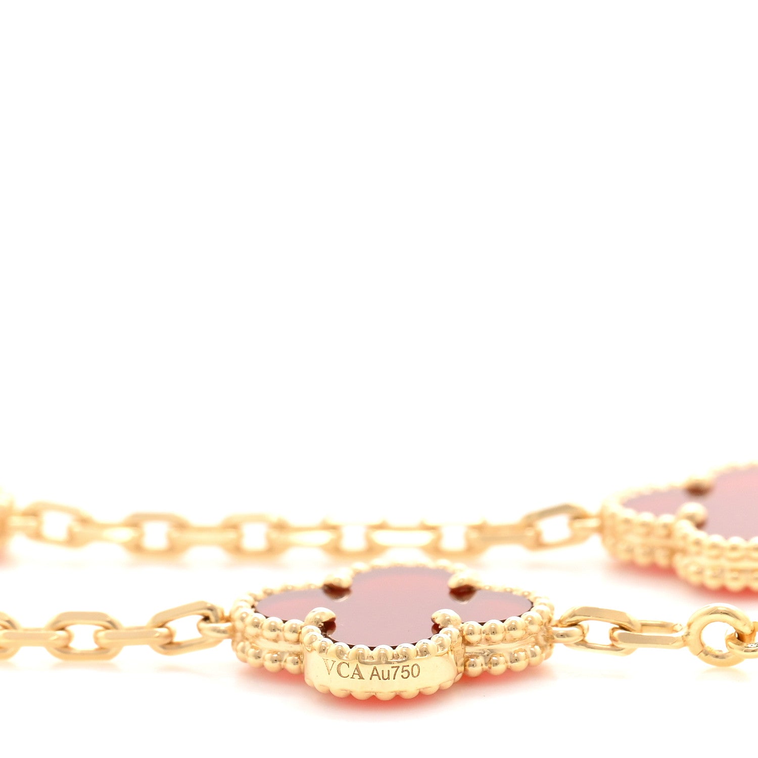Van Cleef & Arpels 18K Yellow Gold Carnelian 10 Motifs Vintage Alhambra Necklace 5 of 6