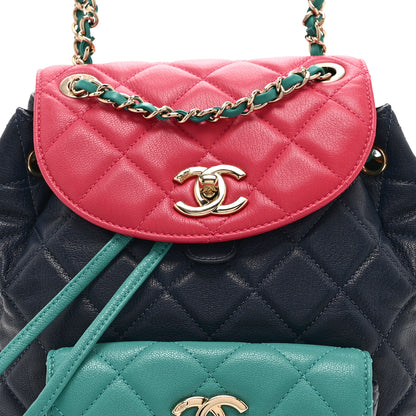 Chanel Goatskin Quilted Duma Drawstring Backpack Navy Turquoise Pink 8 of 10