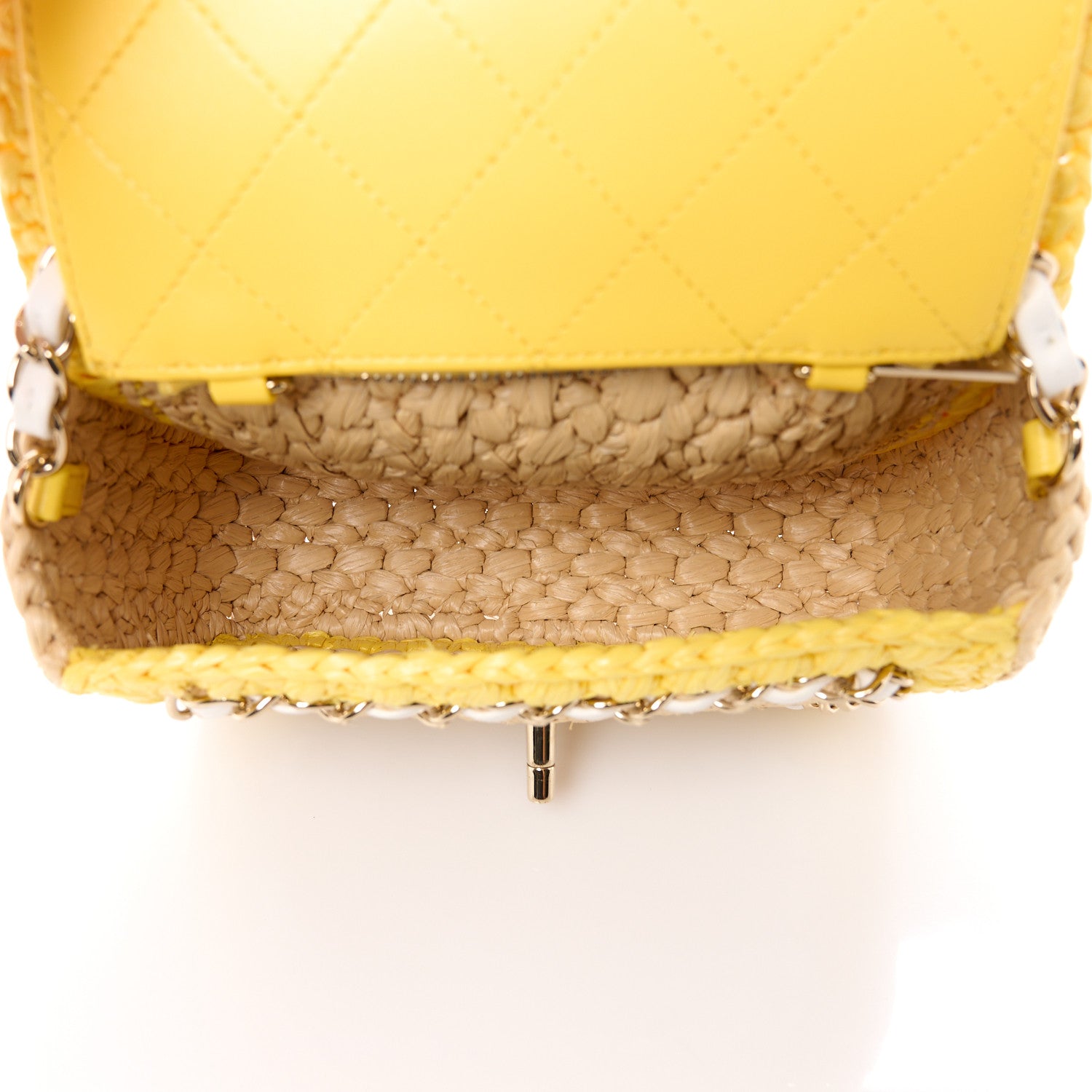 Chanel Raffia Chain Venice Beach Mini Flap Bag Beige Yellow 5 of 13