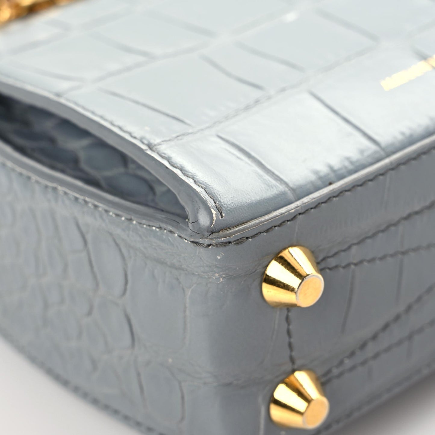 Calfskin Crocodile Embossed Box Shoulder Bag 16 Grey