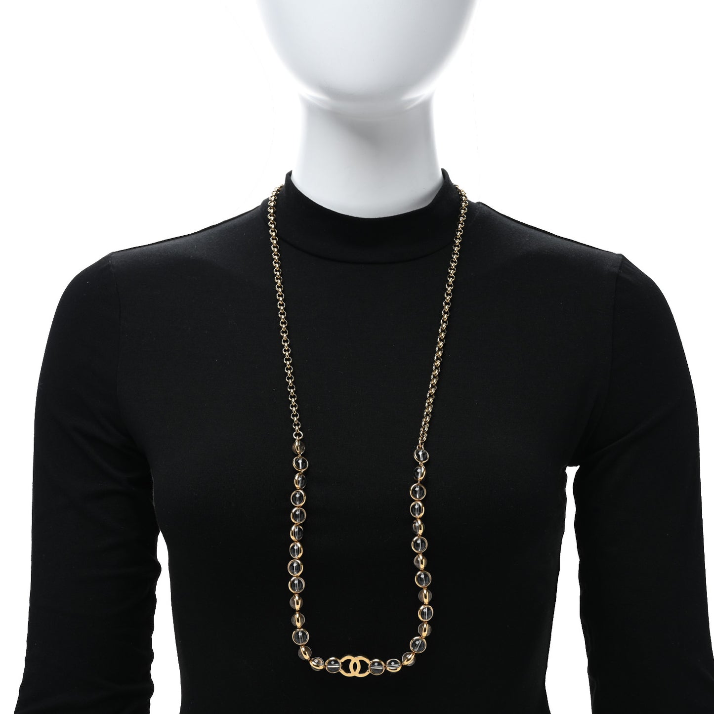 Metal Crystal CC Long Necklace Gold