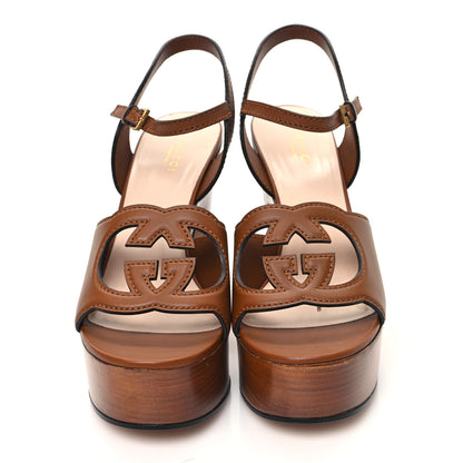 Gucci Cosmos Softy Calfskin Wooden Interlocking G Cut-Out 30/120mm Platform Sandals 40 Cuir 2 of 8