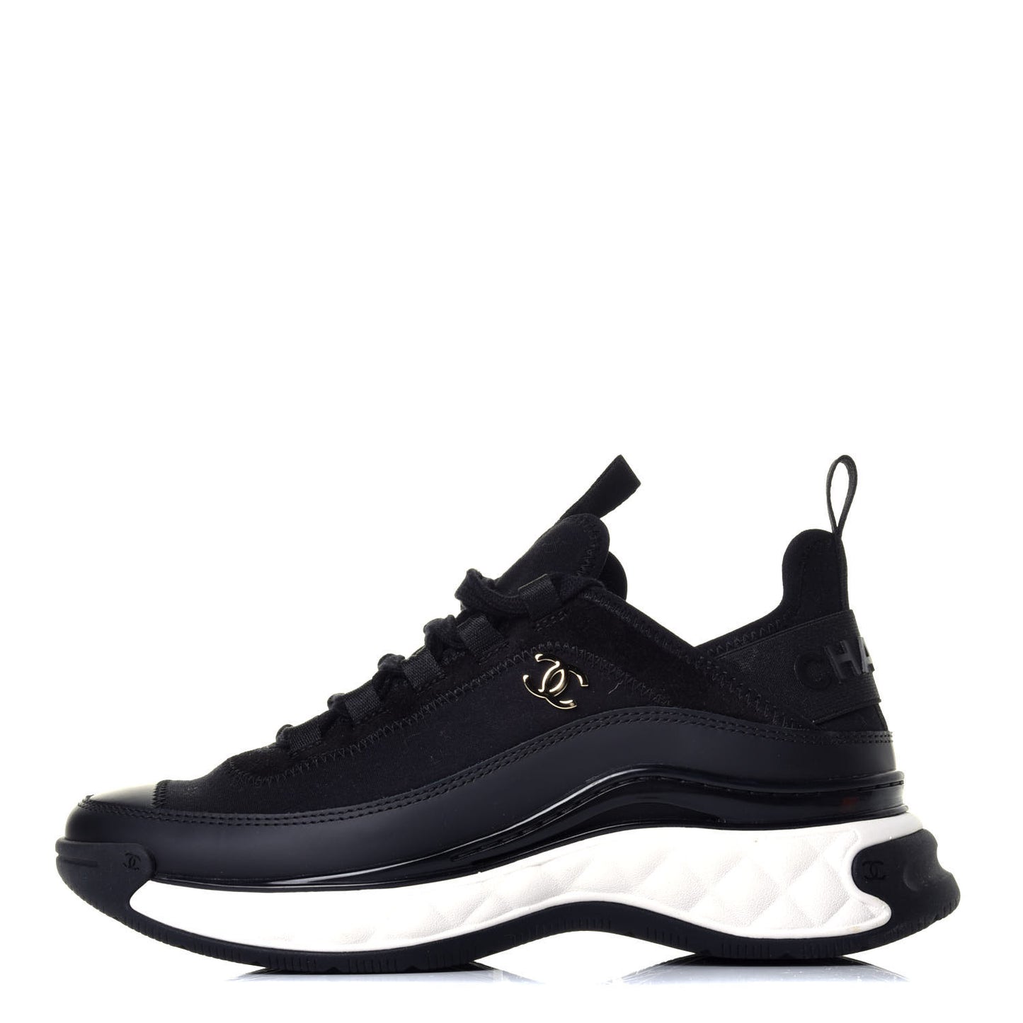 Velvet Calfskin Mixed Fibers CC Sneakers 36.5 Black