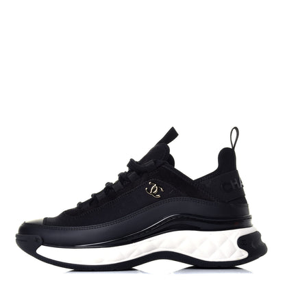Chanel Velvet Calfskin Mixed Fibers CC Sneakers 36.5 Black 1 of 8