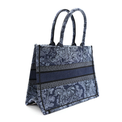 Christian Dior Canvas Embroidered Medium Dioriviera Toile De Jouy Book Tote Blue Black 3 of 10