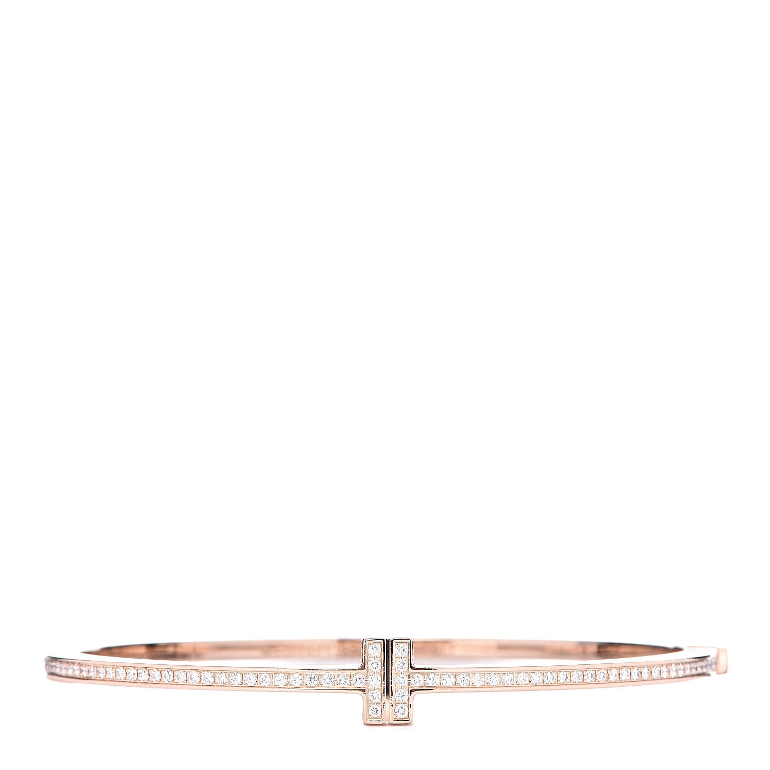 Tiffany 18K Rose Gold Diamond T Two Hinged Bangle Bracelet 1 of 5