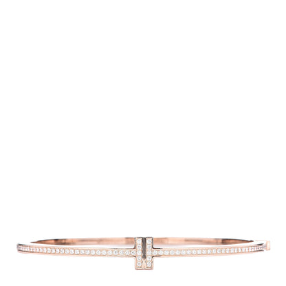 Tiffany 18K Rose Gold Diamond T Two Hinged Bangle Bracelet 1 of 5