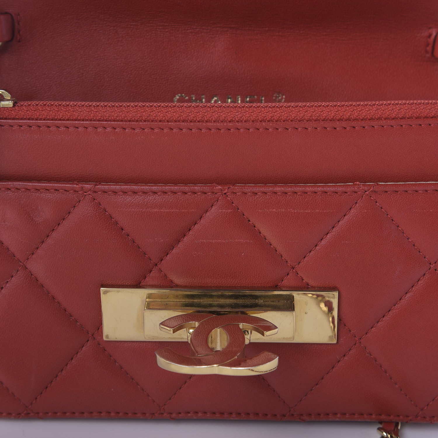 Chanel Lambskin Quilted Golden Class Wallet on Chain WOC Red 10 of 11