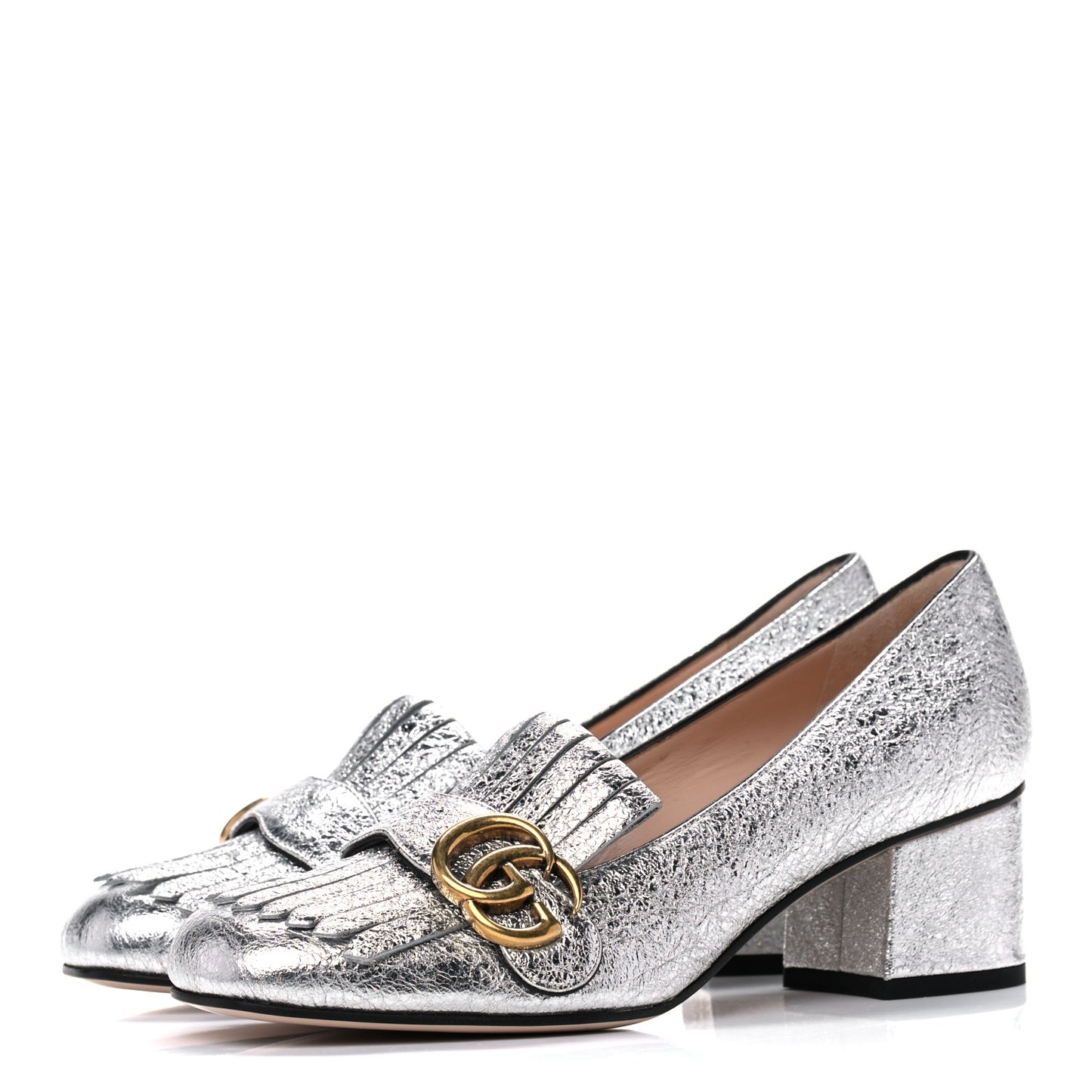 Galassia GG Marmont Fringe 50mm Loafer Pumps 37 Argento