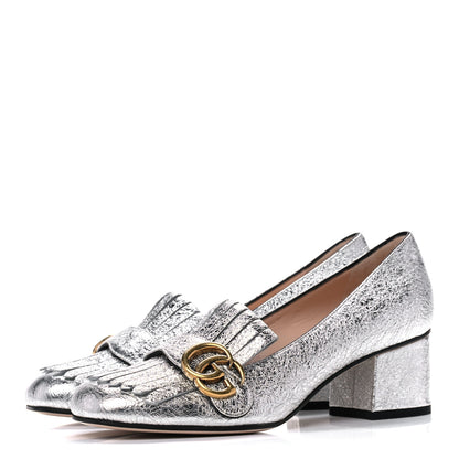 Gucci Galassia GG Marmont Fringe 50mm Loafer Pumps 37 Argento 3 of 9