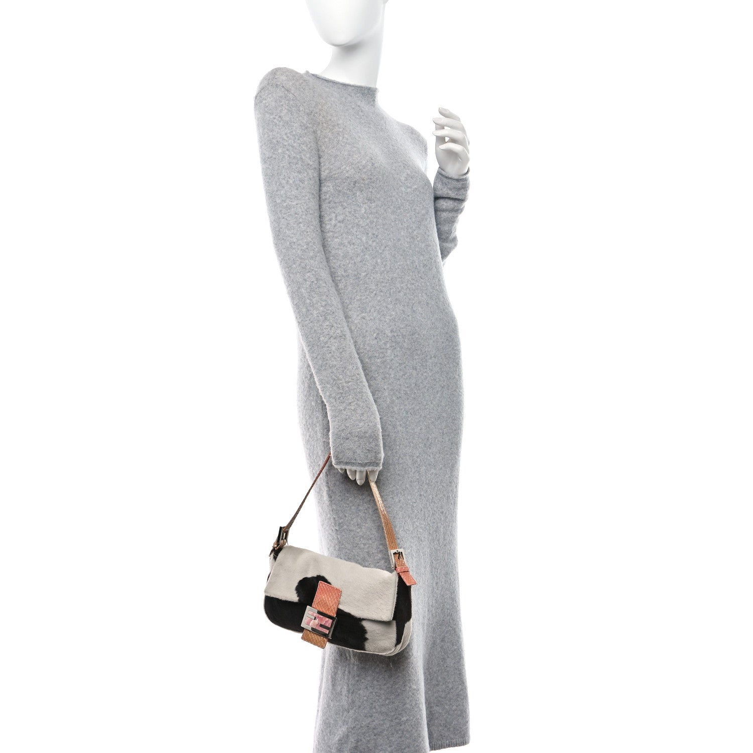 Fendi Calf Hair Snakeskin Baguette Black White Multicolor 2 of 14