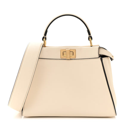 Fendi Vitello Seta Suede FF Mini Peekaboo Iconic Satchel Uovo Sigaro Marrone 1 of 10