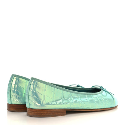 Chanel Iridescent Calfskin Crocodile Embossed Ballerina Flats 40 Green 5 of 10
