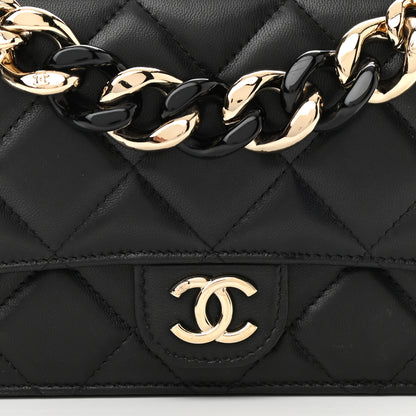 Chanel Lambskin Resin Bi-Color Quilted Wallet On Chain WOC Black 8 of 11