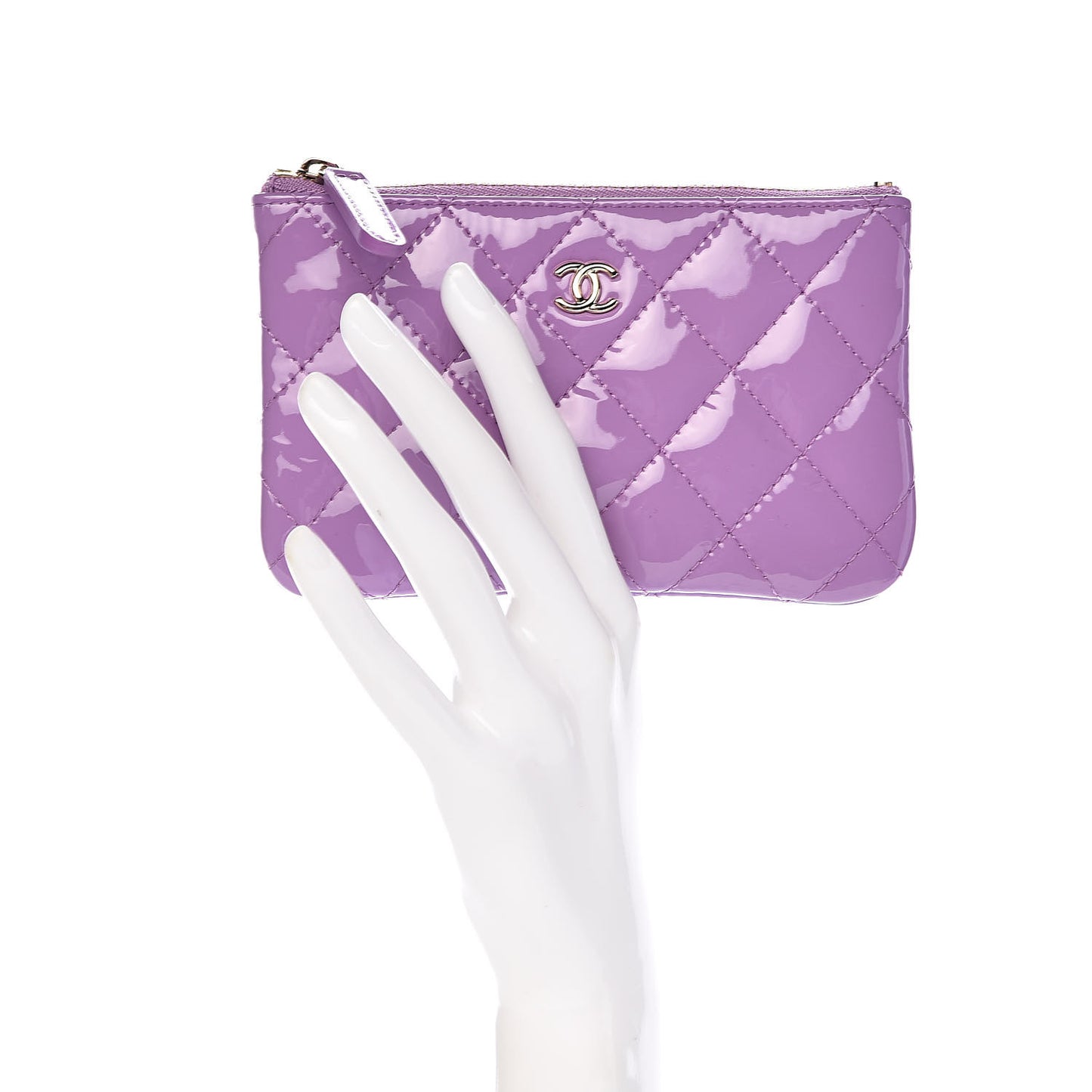 Patent Quilted Small Cosmetic Case Purple