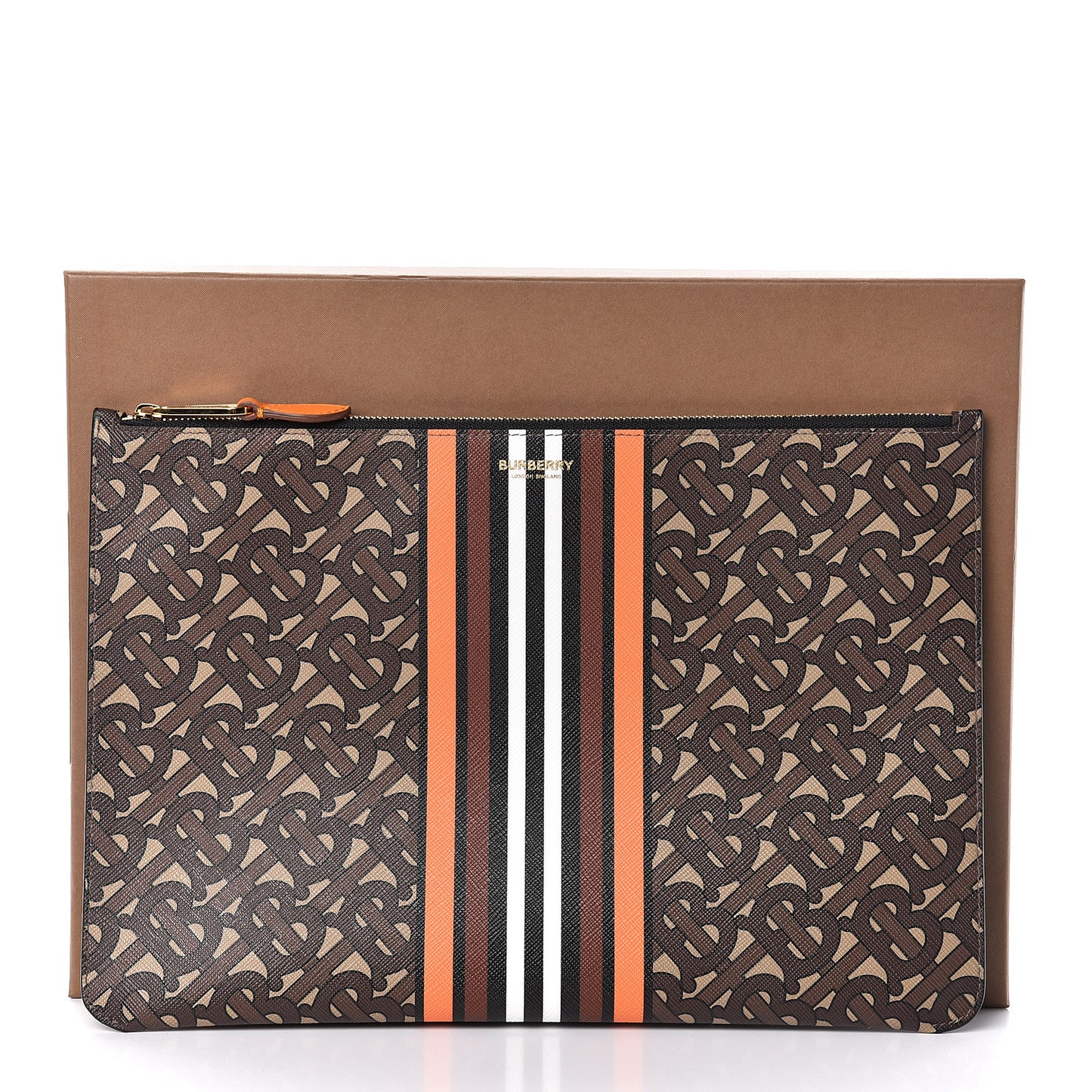E-Canvas Monogram Stripe Zip Pouch Bridle Brown