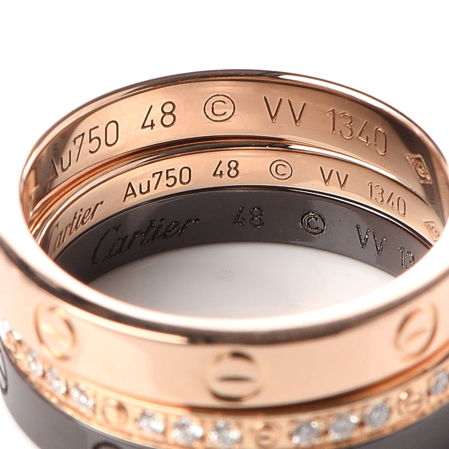 18K Pink Gold Diamond Ceramic LOVE Ring Set 48 4.5