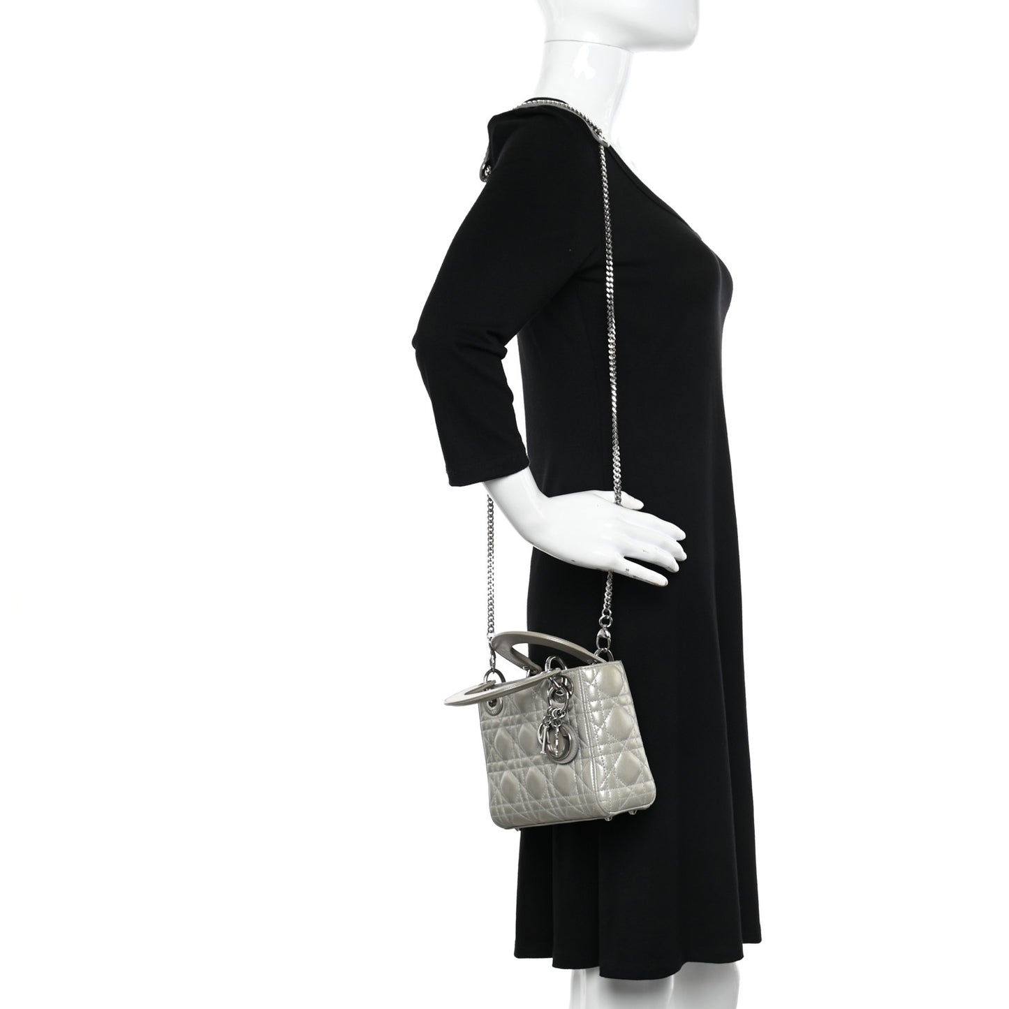 Metallic Nubuck Cannage Mini Lady Dior Silver
