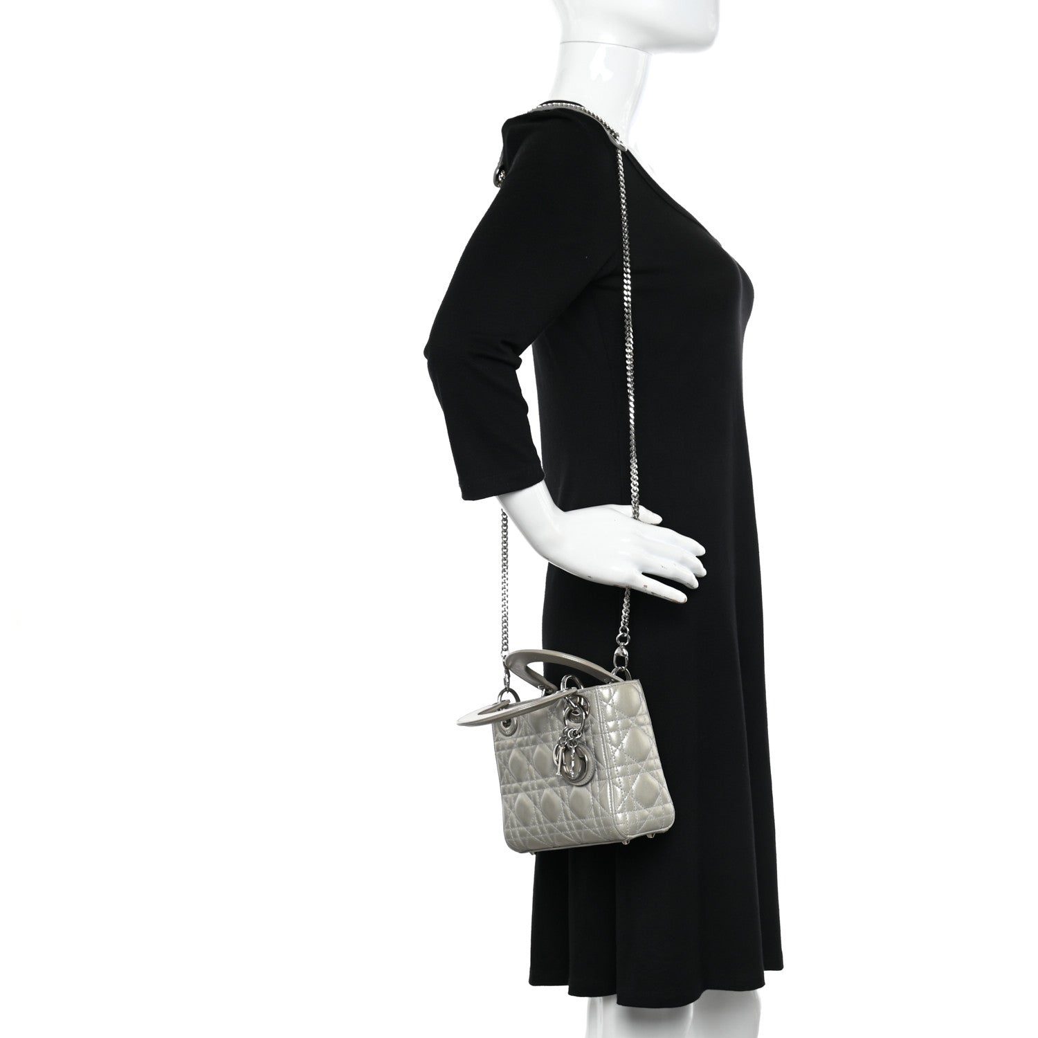 Christian Dior Metallic Nubuck Cannage Mini Lady Dior Silver 3 of 12