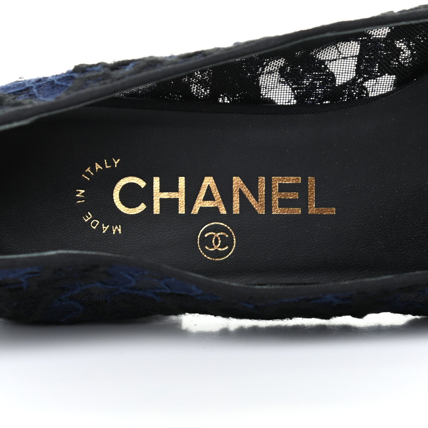 Chanel Lace Grosgrain Cap Toe CC Flats 37 Blue Black 7 of 7