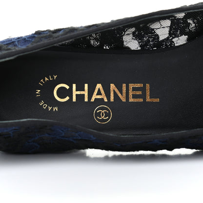 Chanel Lace Grosgrain Cap Toe CC Flats 37 Blue Black 7 of 7