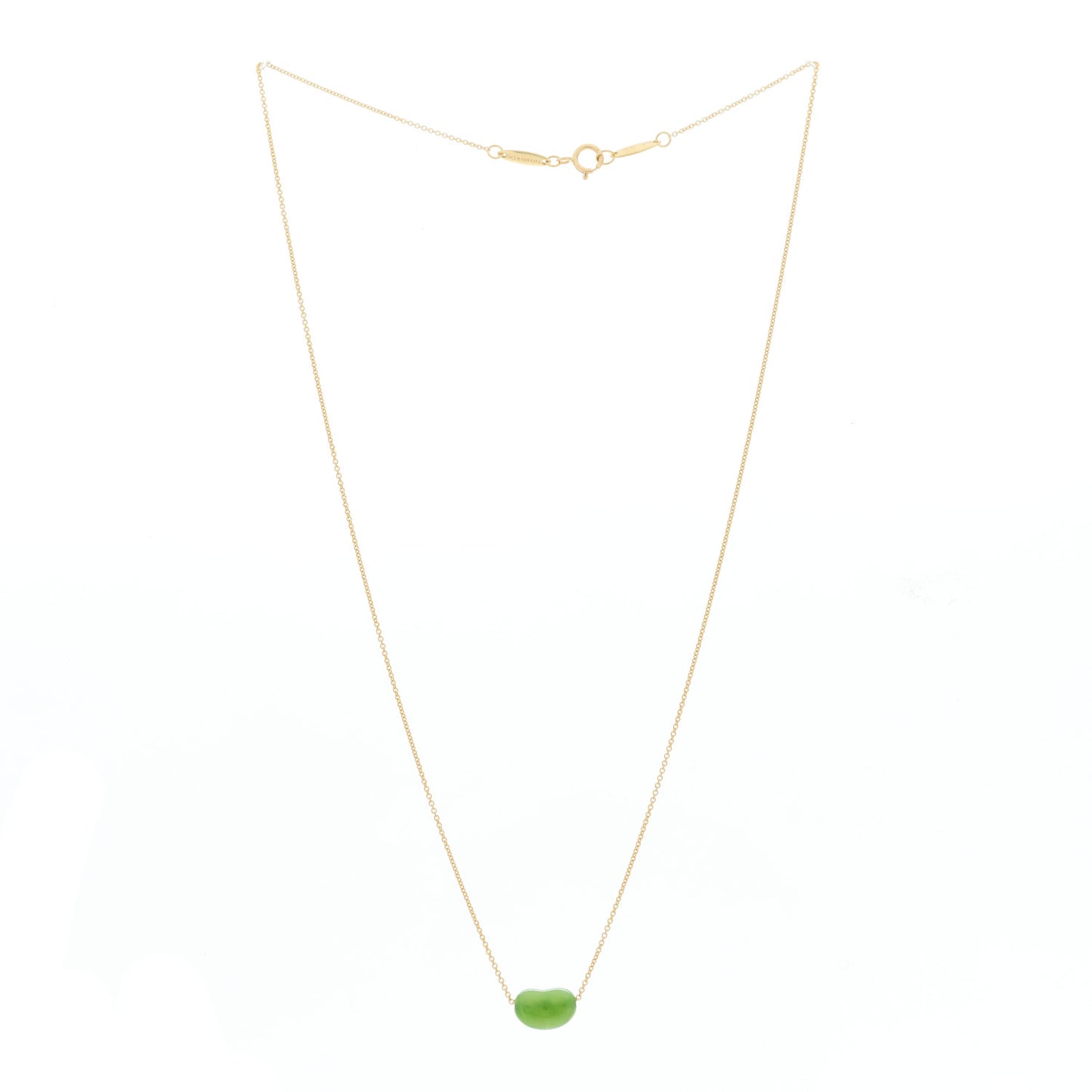 18K Yellow Gold Green Jade 9mm Elsa Peretti Bean Pendant Necklace
