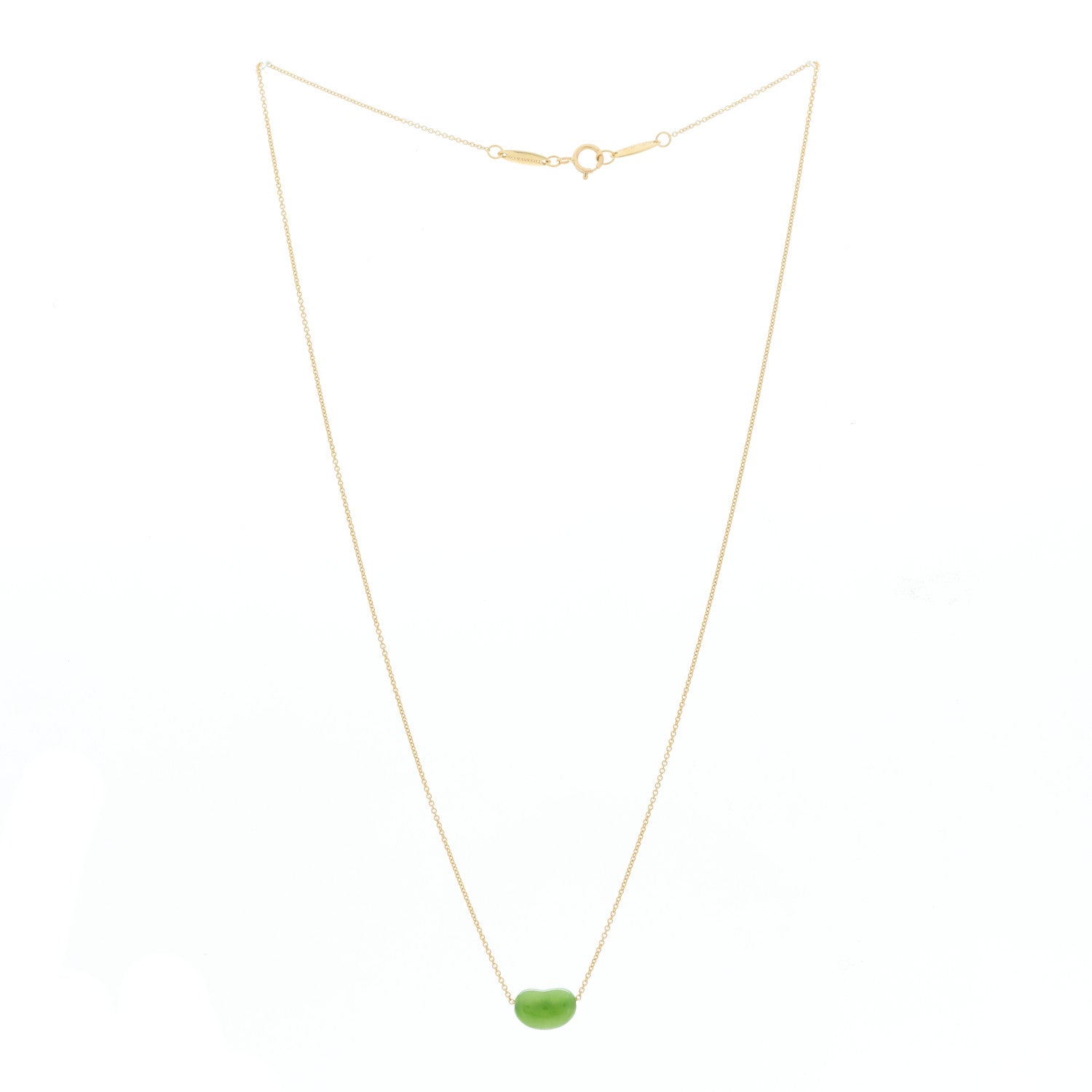 Tiffany 18K Yellow Gold Green Jade 9mm Elsa Peretti Bean Pendant Necklace 3 of 6