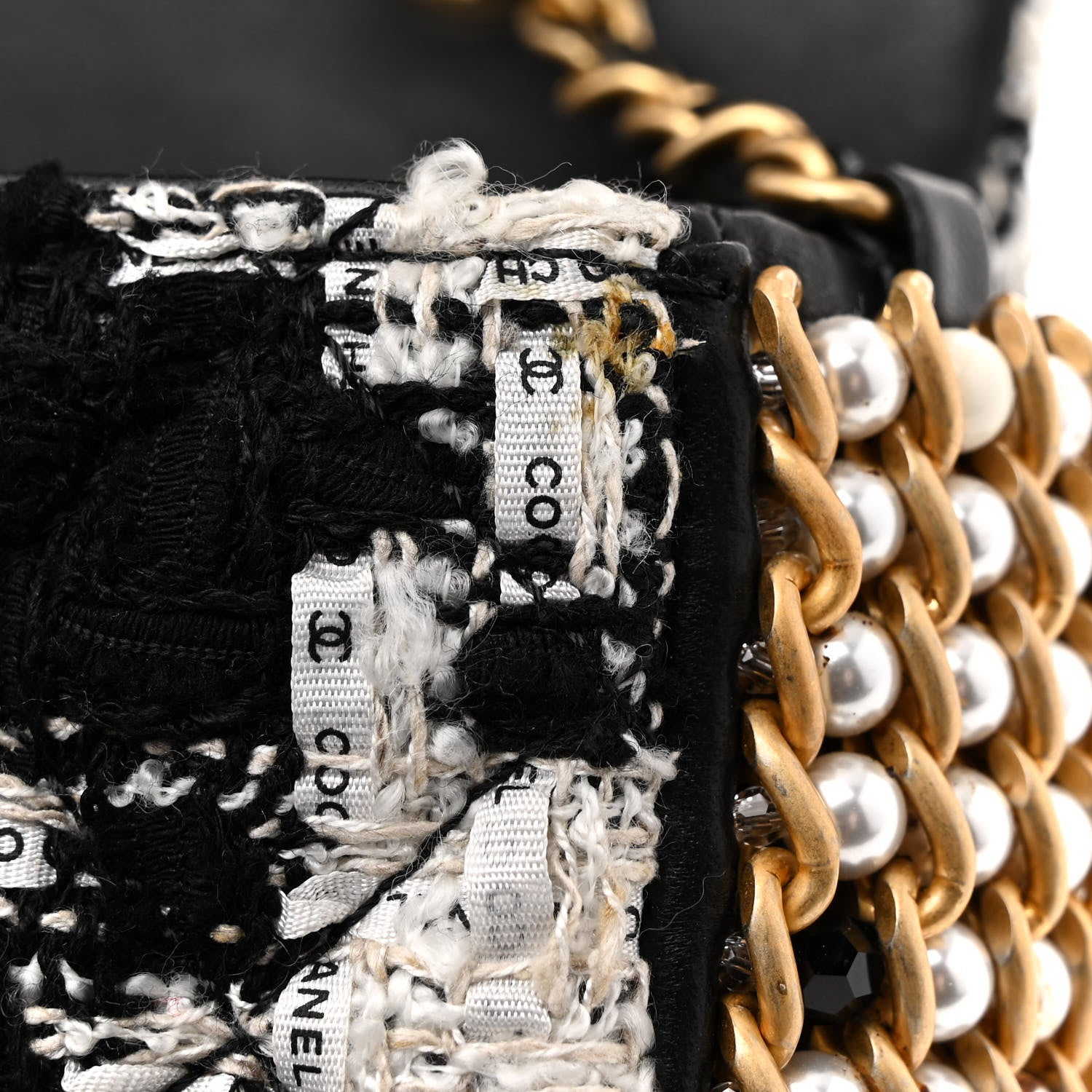 Chanel Tweed Quilted Mini Side Pearl Flap Bag Black Ecru White 12 of 12