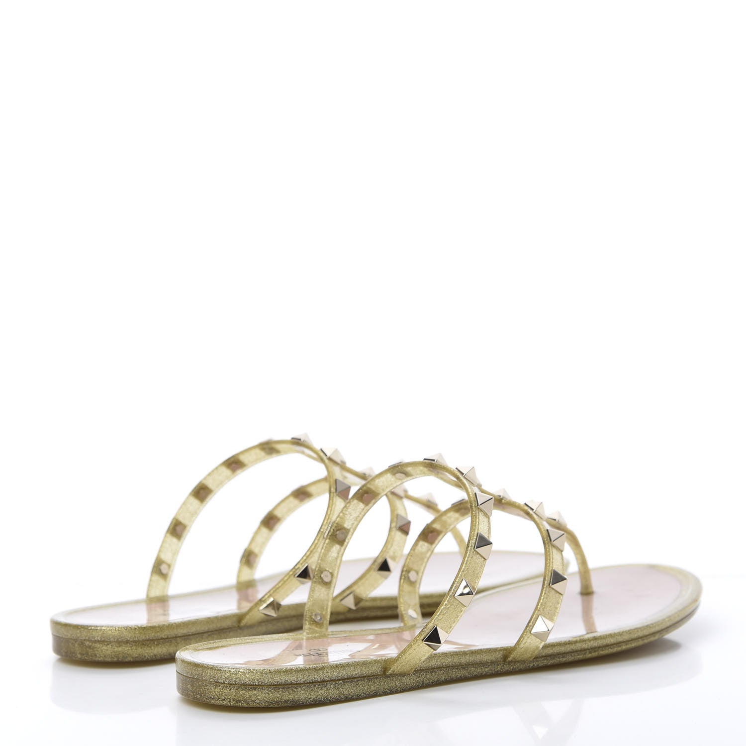 Valentino Garavani PVC Jelly Glitter Rockstud Caged Flat Thong Sandals 39 Oro 4 of 8