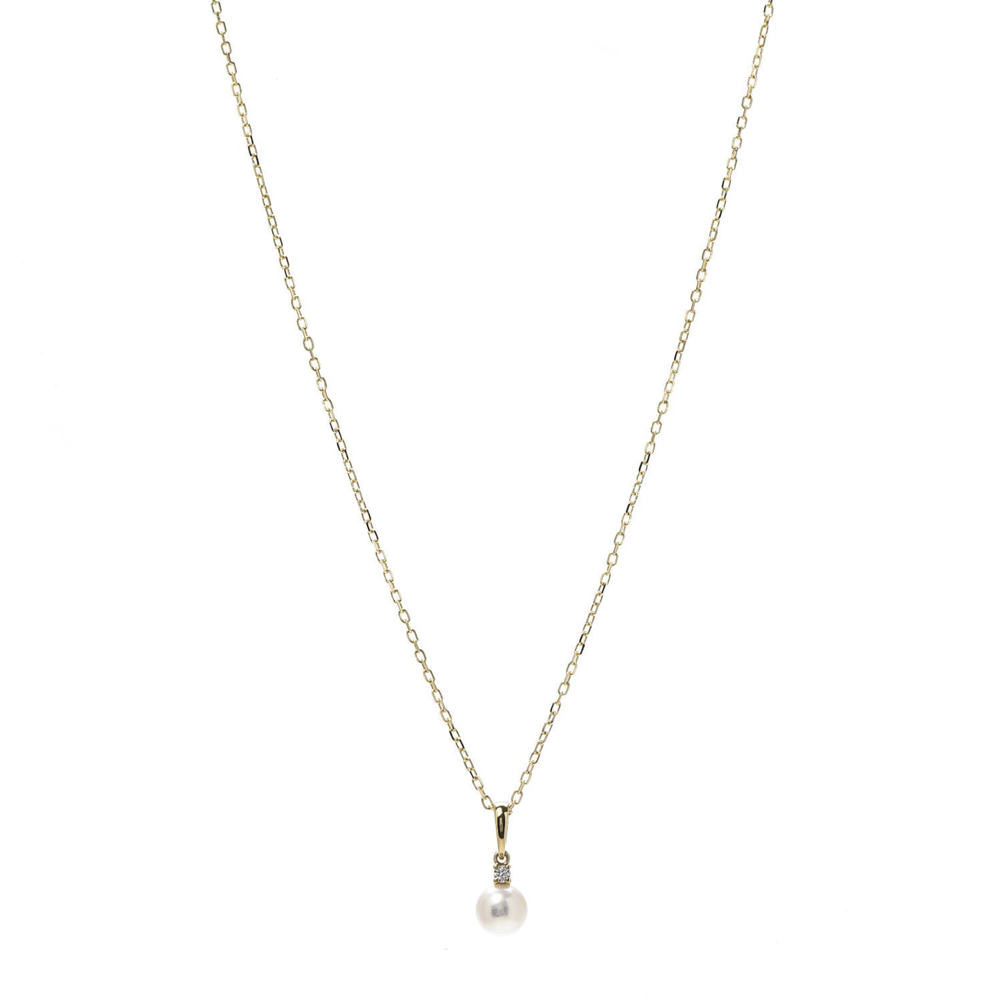 18K Yellow Gold Diamond Akoya Pearl 6mm Drop Pendant Necklace