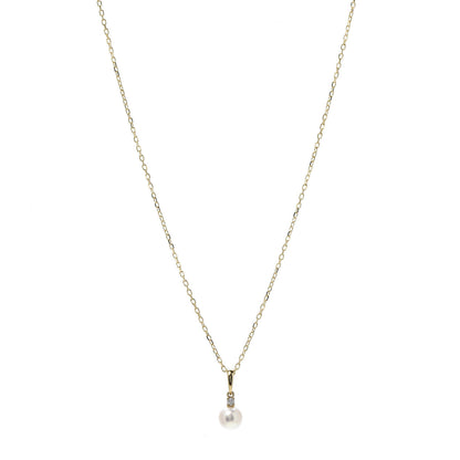 Mikimoto 18K Yellow Gold Diamond Akoya Pearl 6mm Drop Pendant Necklace 1 of 7