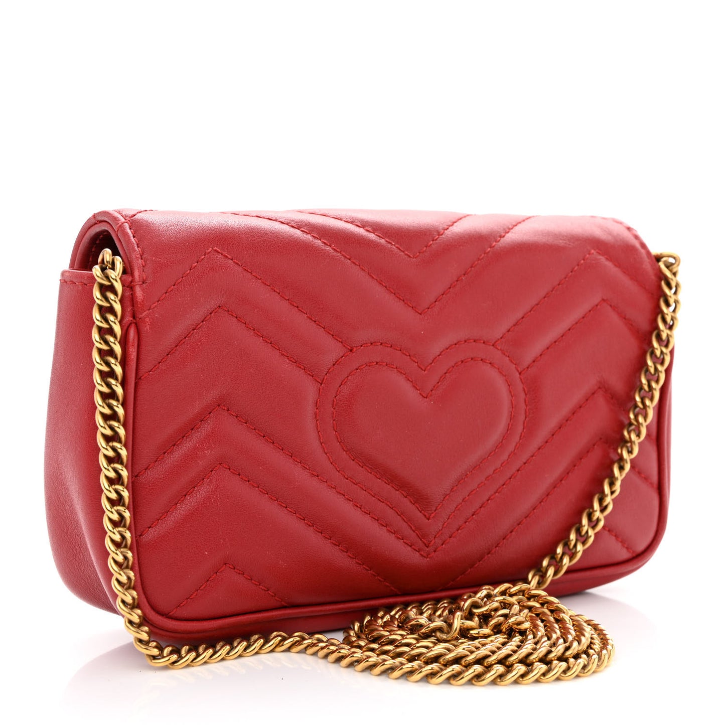 Calfskin Matelasse Super Mini GG Marmont Shoulder Bag Hibiscus Red