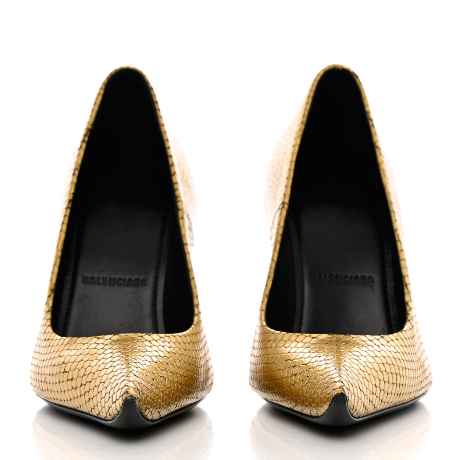Balenciaga Metallic Calfskin Snakeskin Embossed Essex 110mm Pumps 36 Gold 2 of 11