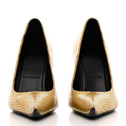 Balenciaga Metallic Calfskin Snakeskin Embossed Essex 110mm Pumps 36 Gold 2 of 11