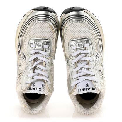 Chanel Fabric Laminated Calfskin Stretch CC Sneakers 37 White Silver 2 of 10