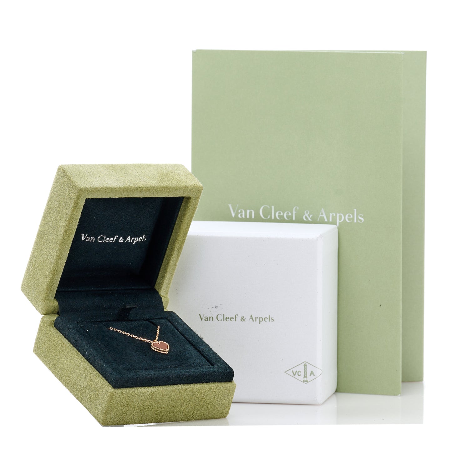 18K Rose Gold Carnelian Sweet Alhambra Heart Pendant Necklace
