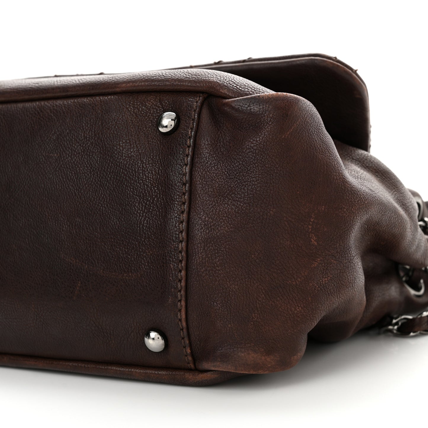 Calfskin Diamond Stitch Accordion Flap Brown