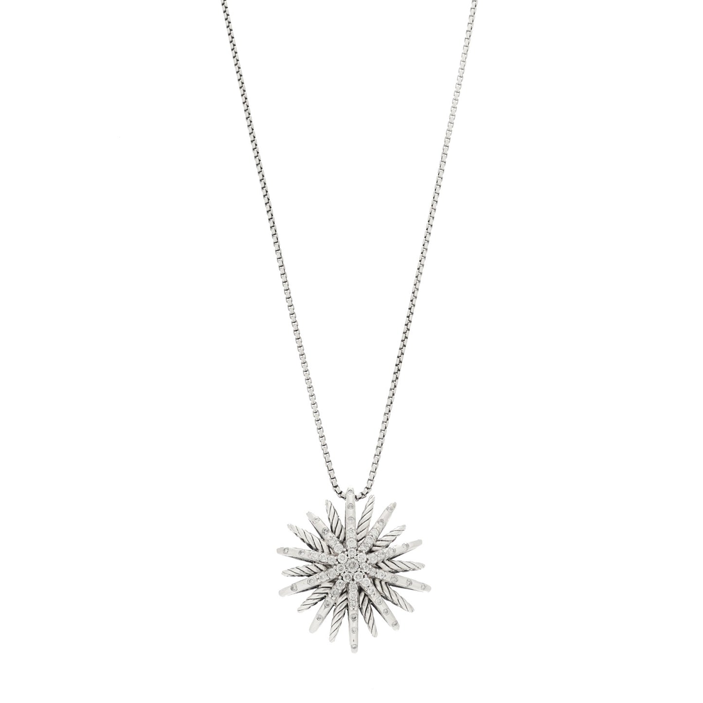 Sterling Silver Diamond Medium Starburst Pendant Necklace