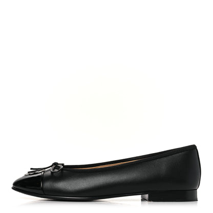 Chanel Lambskin Patent CC Cap Toe Ballerina Flats 36 Black 1 of 10