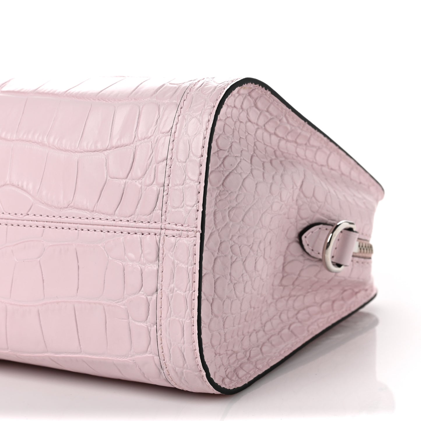 Calfskin Crocodile Embossed Small Skull Padlock Zip Around Tote Pink