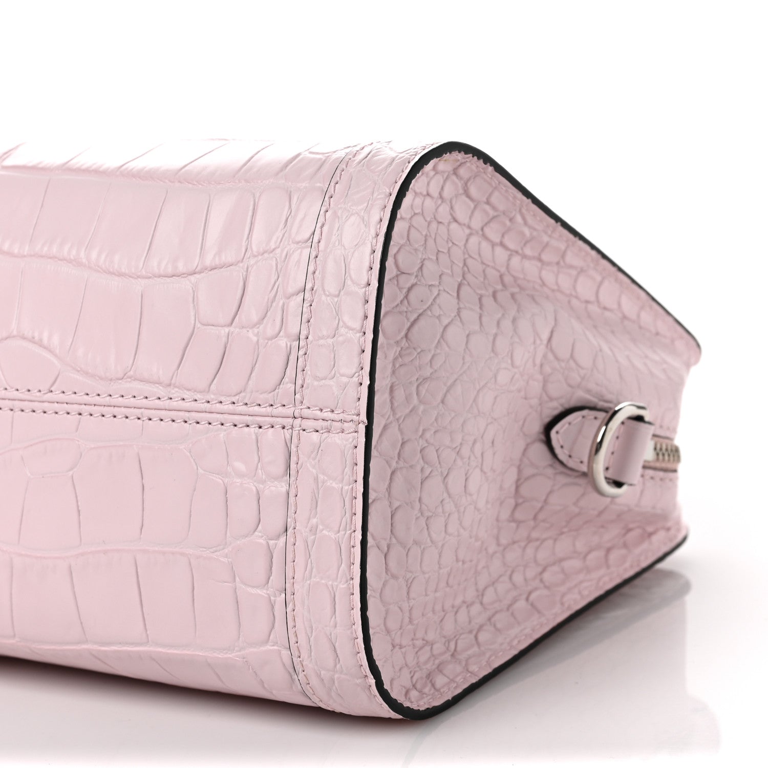Alexander McQueen Calfskin Crocodile Embossed Small Skull Padlock Zip Around Tote Pink 7 of 7