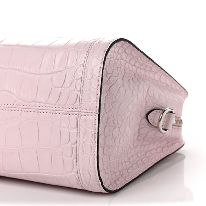 Alexander McQueen Calfskin Crocodile Embossed Small Skull Padlock Zip Around Tote Pink 7 of 7
